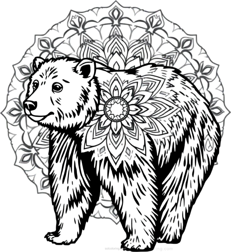 Grizzly Bear Standing coloring page for kids