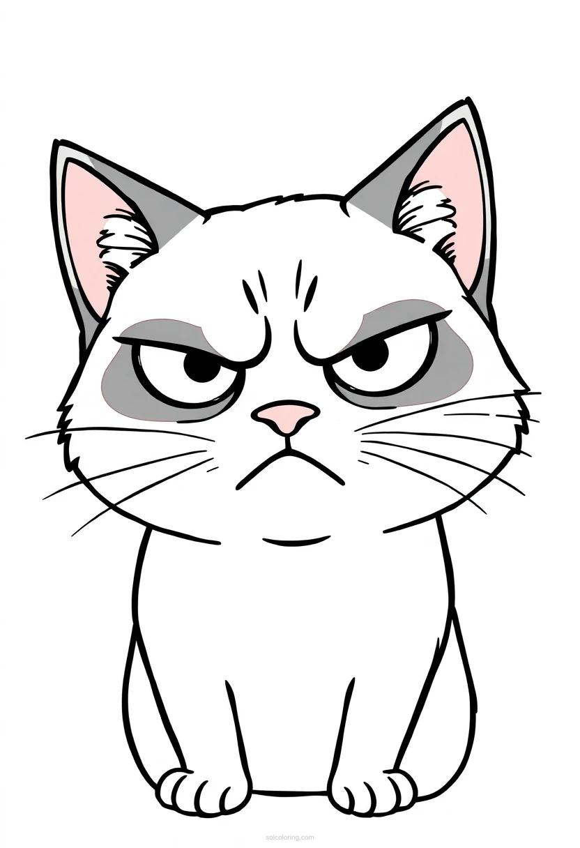 Grumpy Cat Face coloring page for kids
