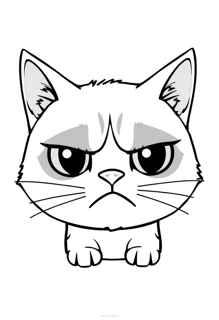 Grumpy Cat Face coloring page for kids
