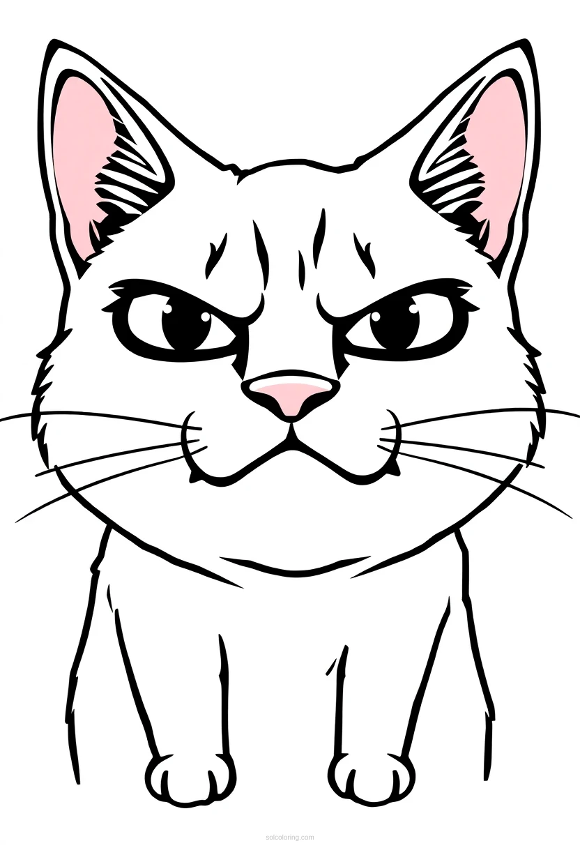 Grumpy Cat Face coloring page for kids