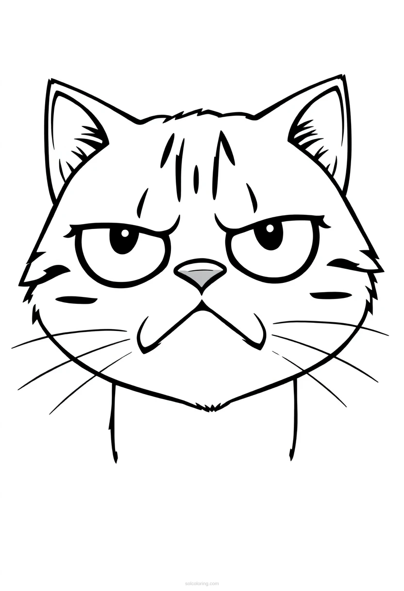Grumpy Cat Face coloring page for kids