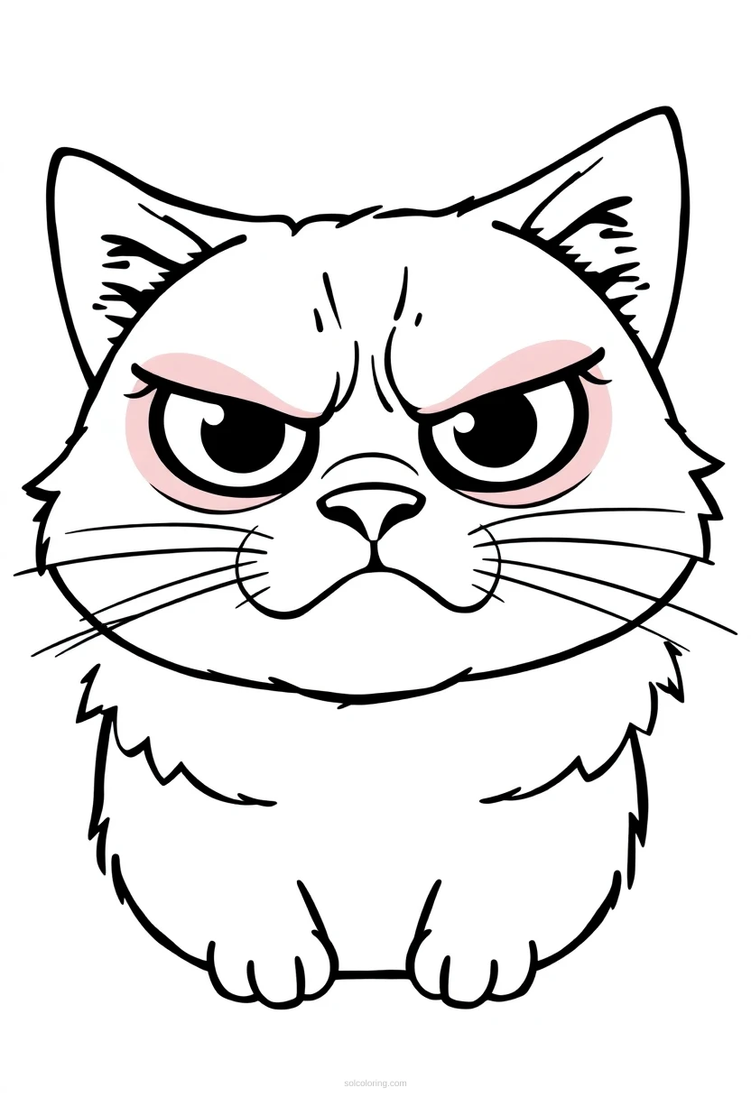 Grumpy Cat Face coloring page for kids