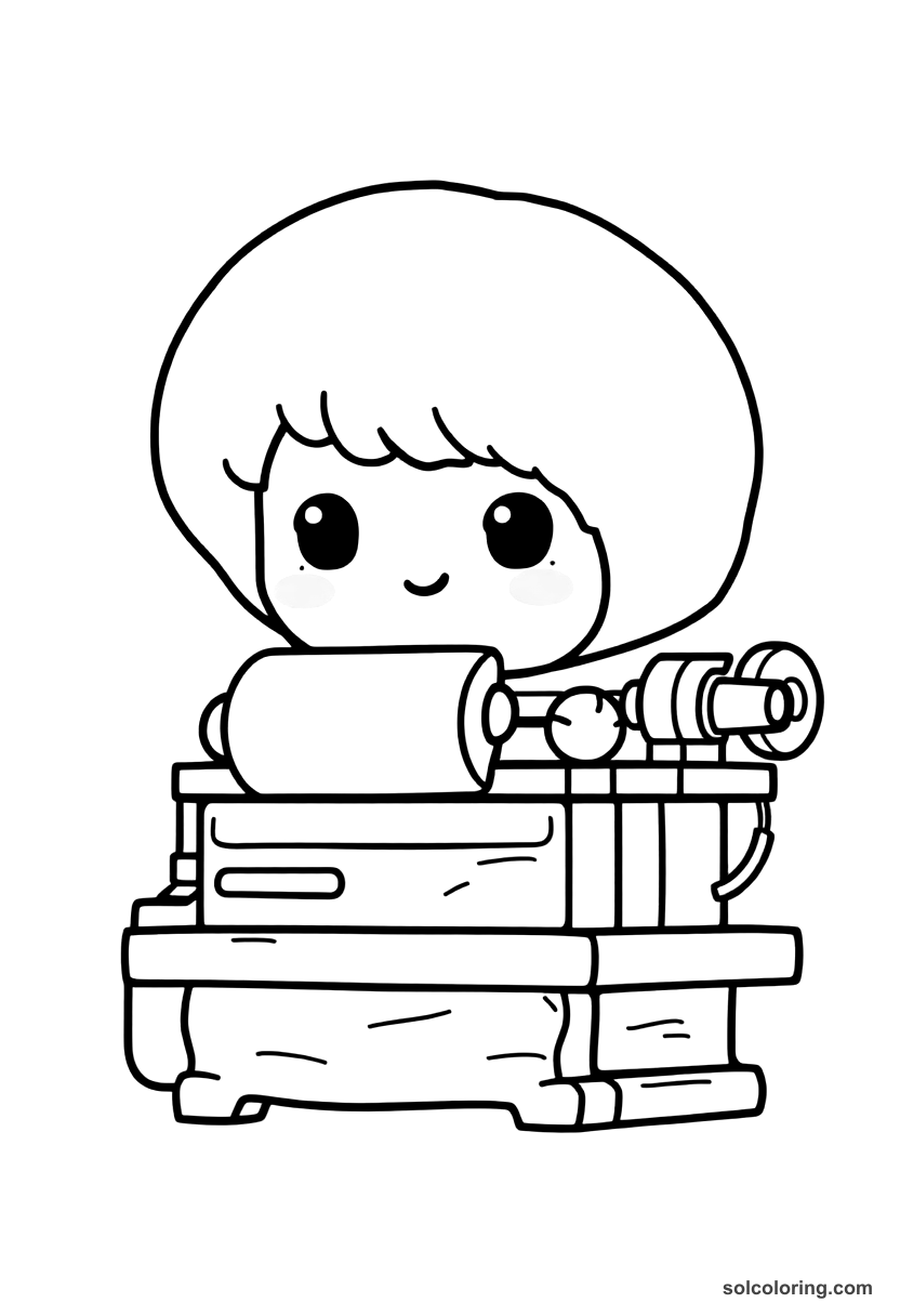 Chibi Gutenberg Printing Press Workshop coloring page, free printable chibi style