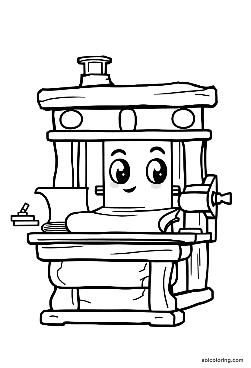 Cute Cartoon Gutenberg Printing Press Workshop coloring page, free printable cute cartoon style