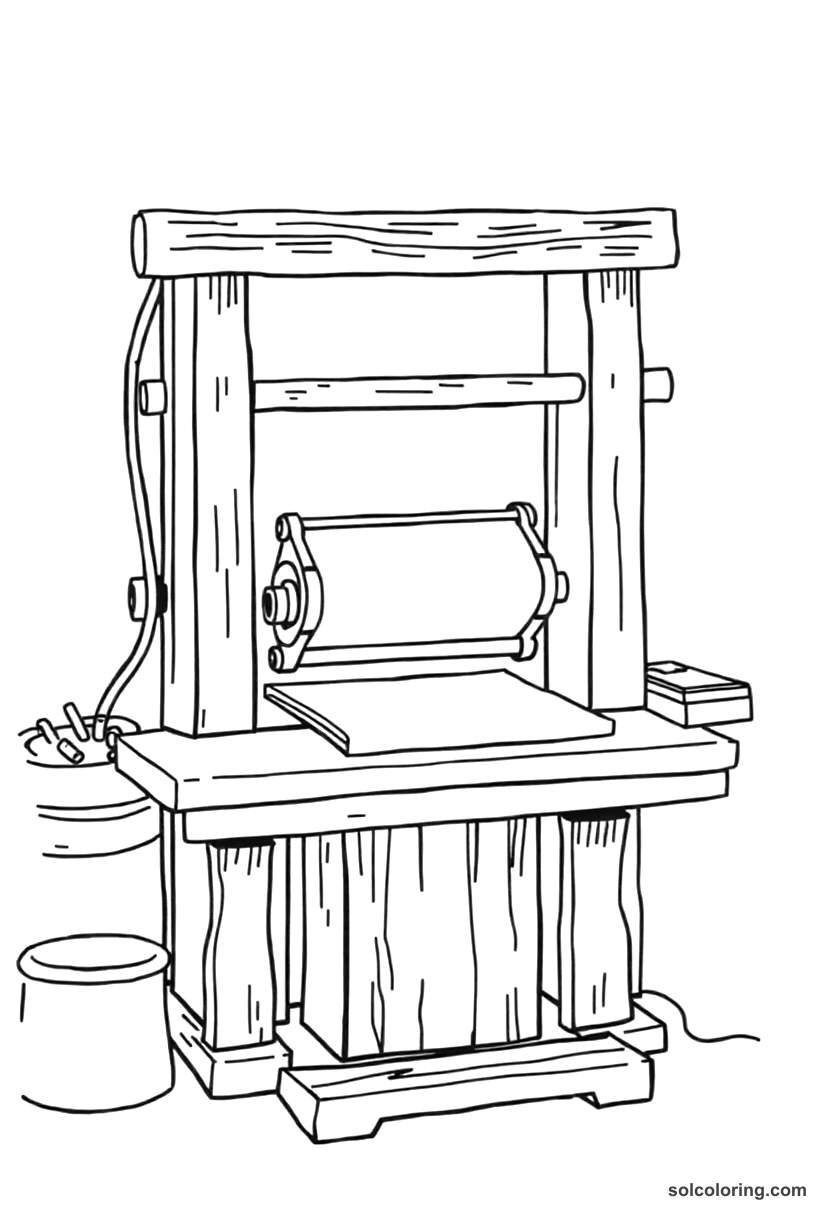 Simple Gutenberg Printing Press Workshop coloring page, free printable simple style