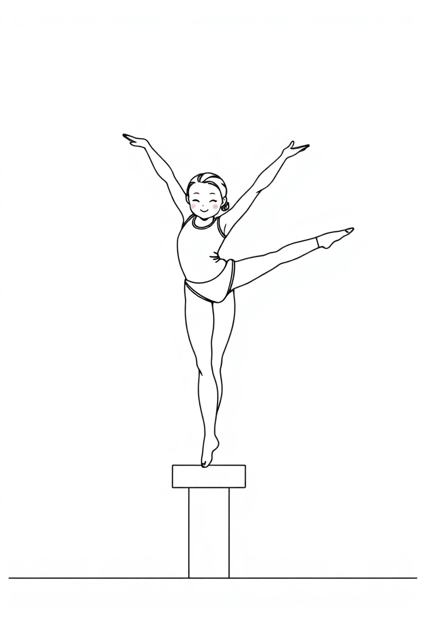 Gymnast on Balance Beam coloring page, free printable