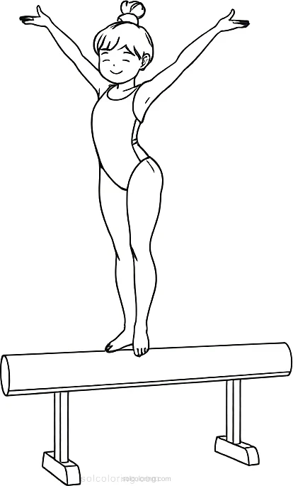 Gymnast on Balance Beam coloring page for kids