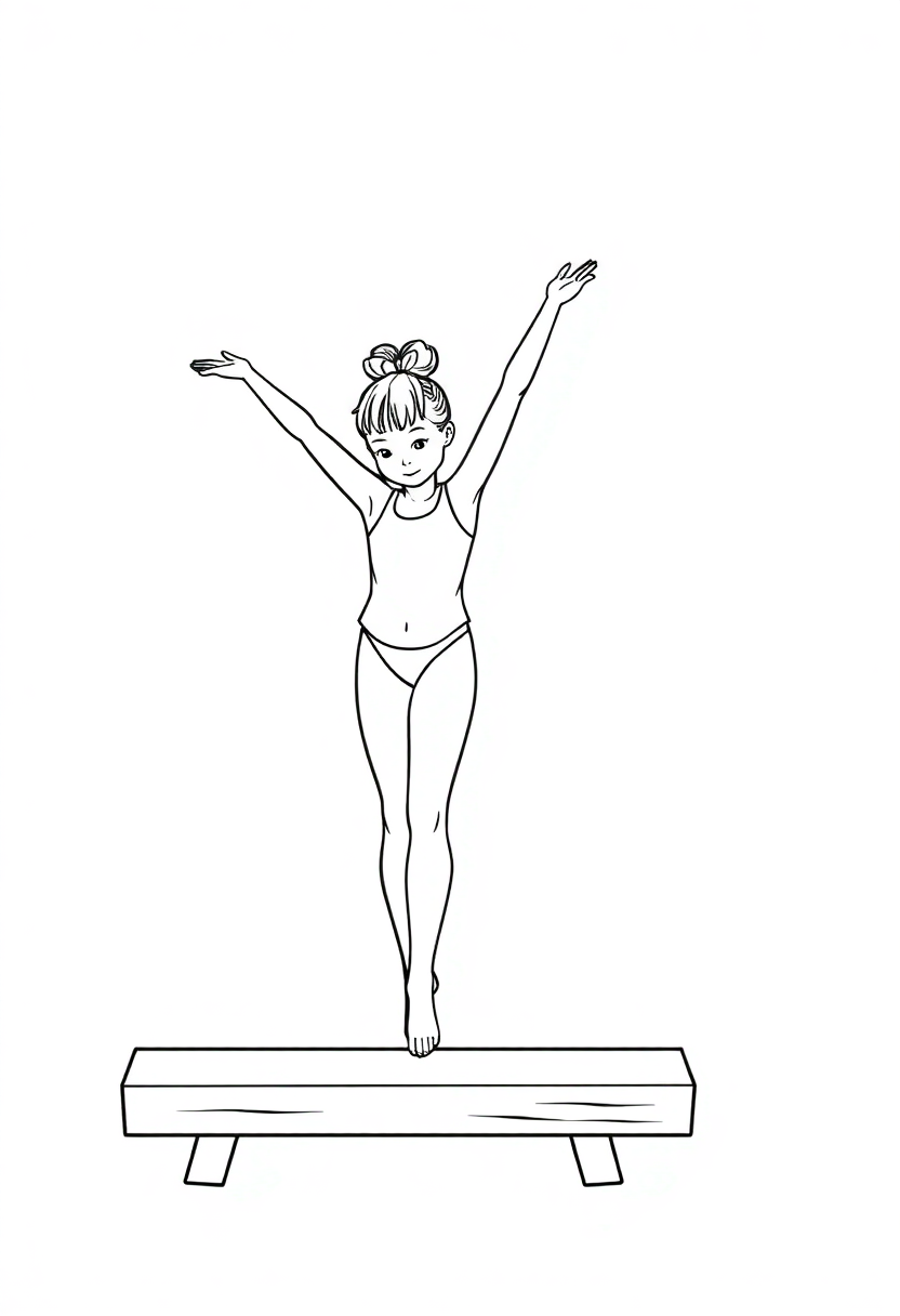 Gymnast on Balance Beam coloring page, free printable