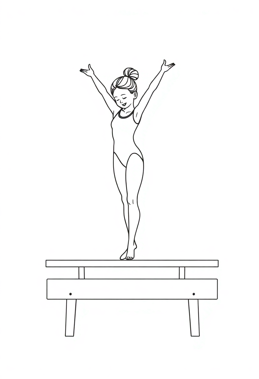 Gymnast on Balance Beam coloring page, free printable