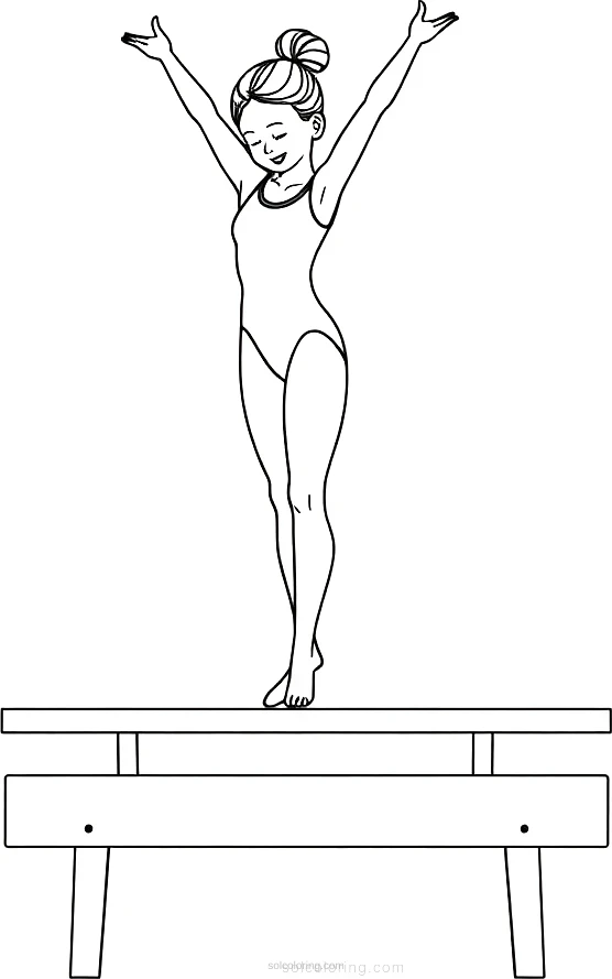Gymnast on Balance Beam coloring page for kids