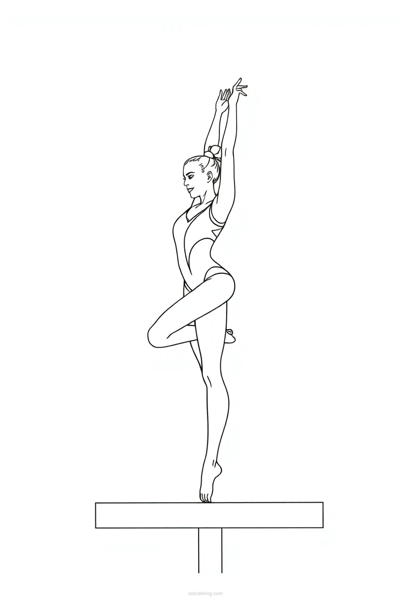 Gymnastics Athlete on Balance Beam coloring page for kids