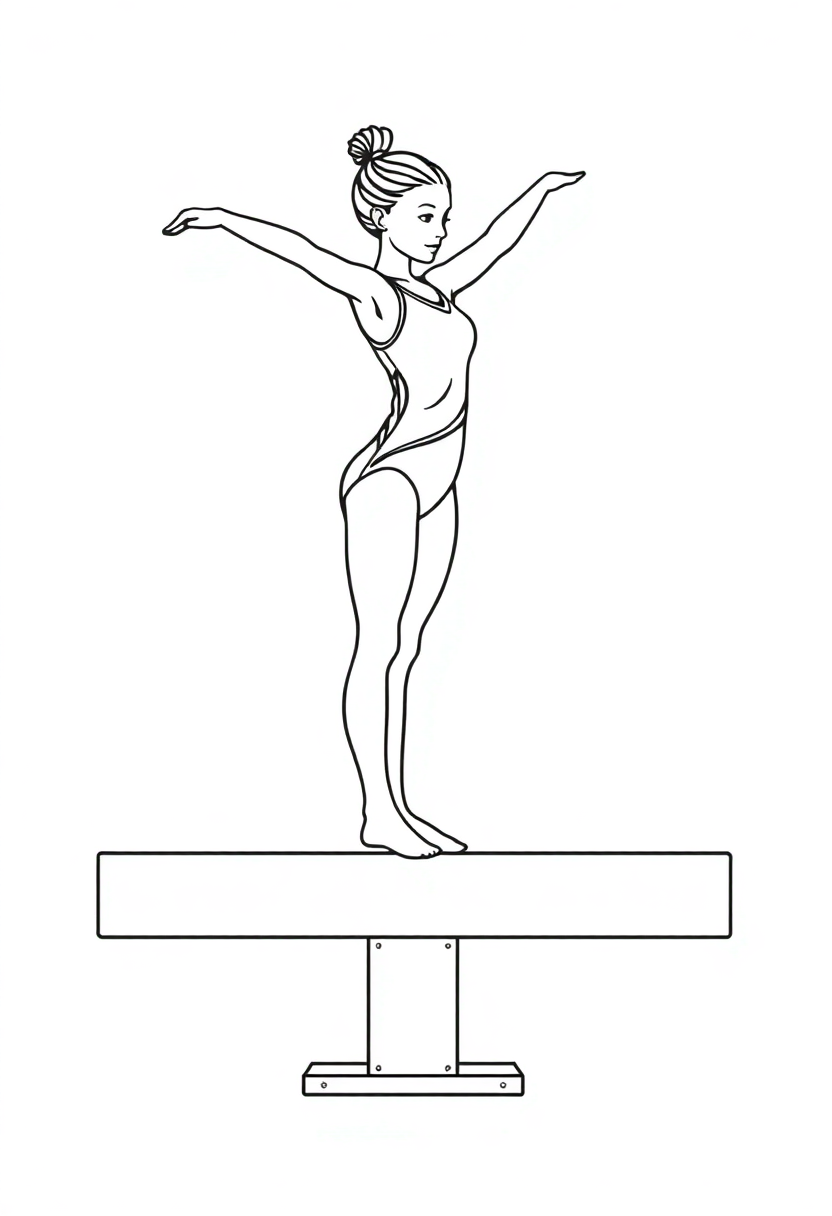 Gymnastics Athlete On Balance Beam coloring pages
