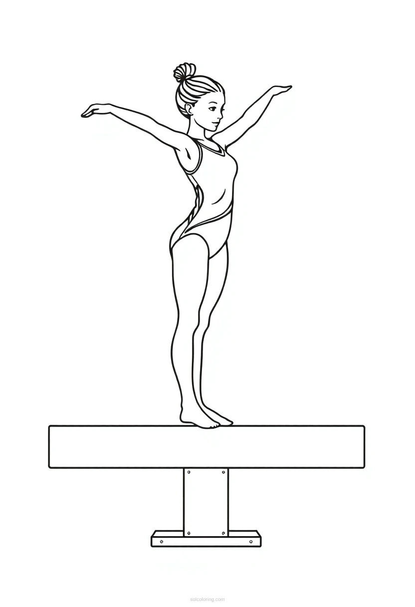 Gymnastics Athlete on Balance Beam coloring page for kids