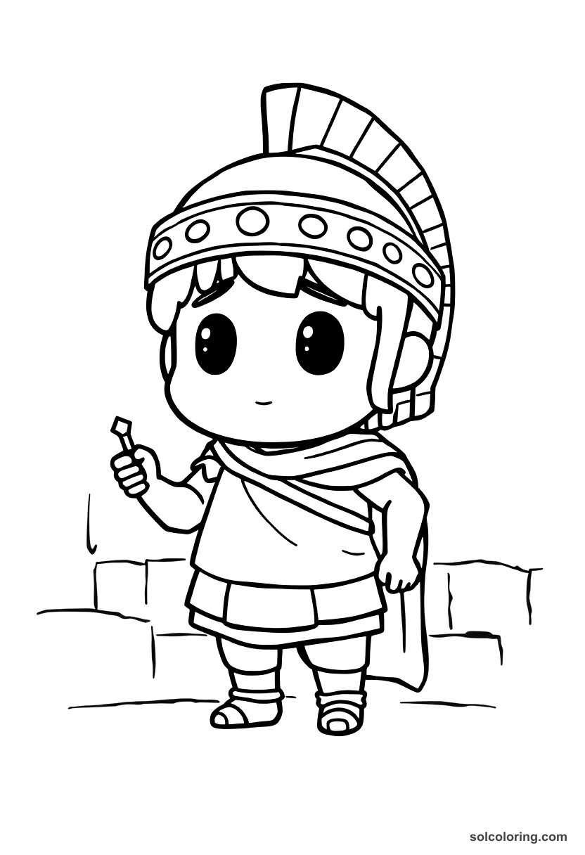 Chibi Hadrian Inspecting the Wall coloring page, free printable chibi style