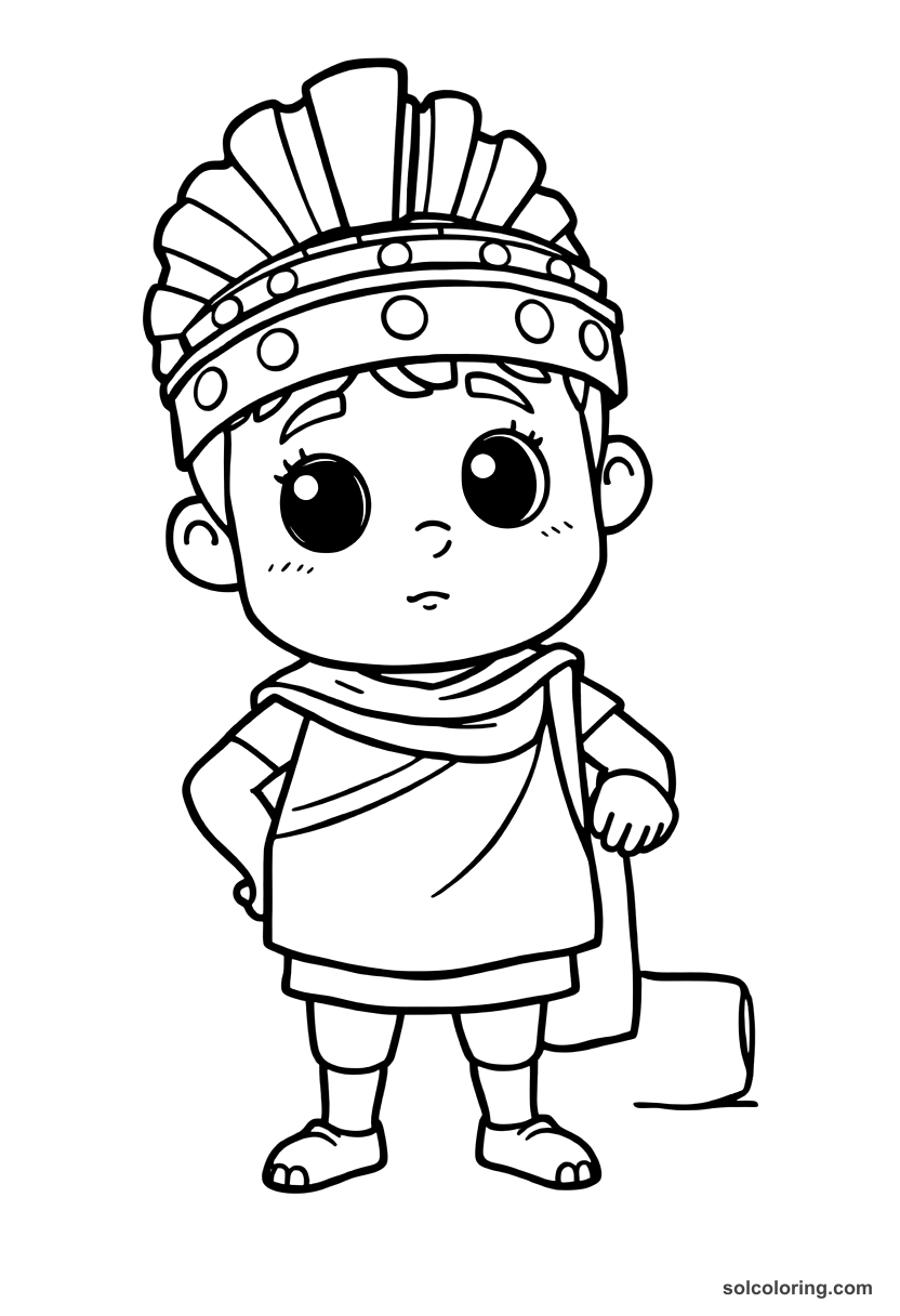 Cute Cartoon Hadrian Inspecting the Wall coloring page, free printable cute cartoon style