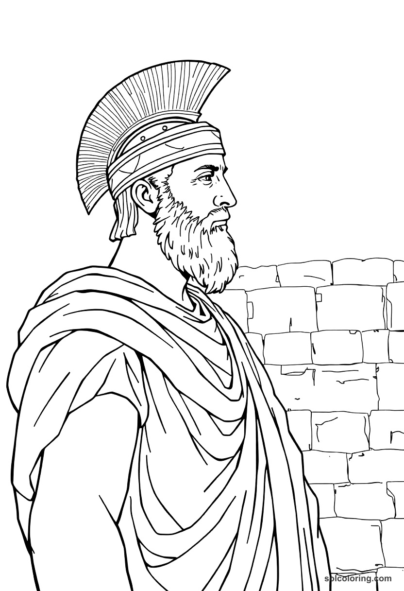 Hadrian Inspecting the Wall coloring page, free printable detailed style