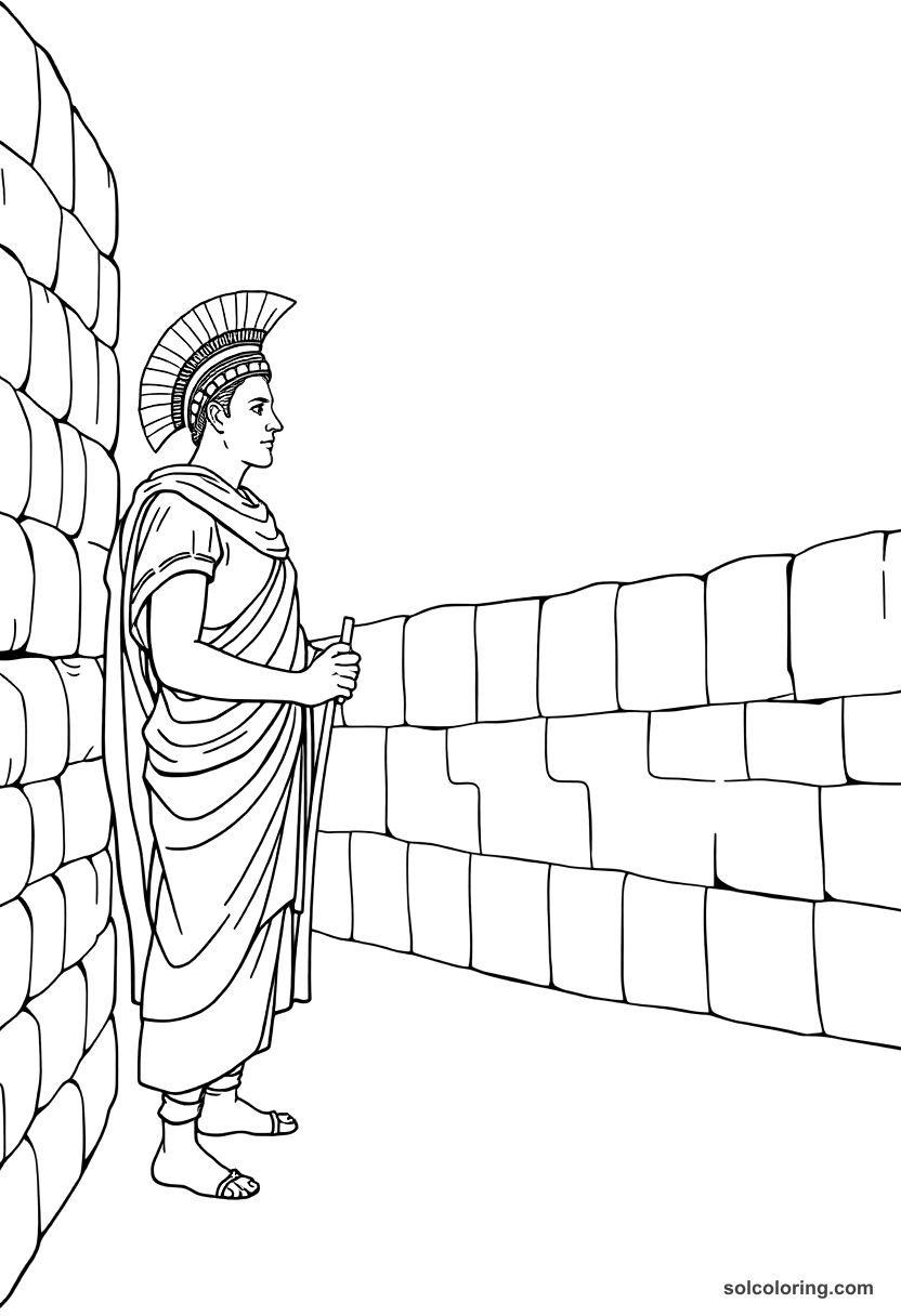 Simple Hadrian Inspecting the Wall coloring page, free printable simple style