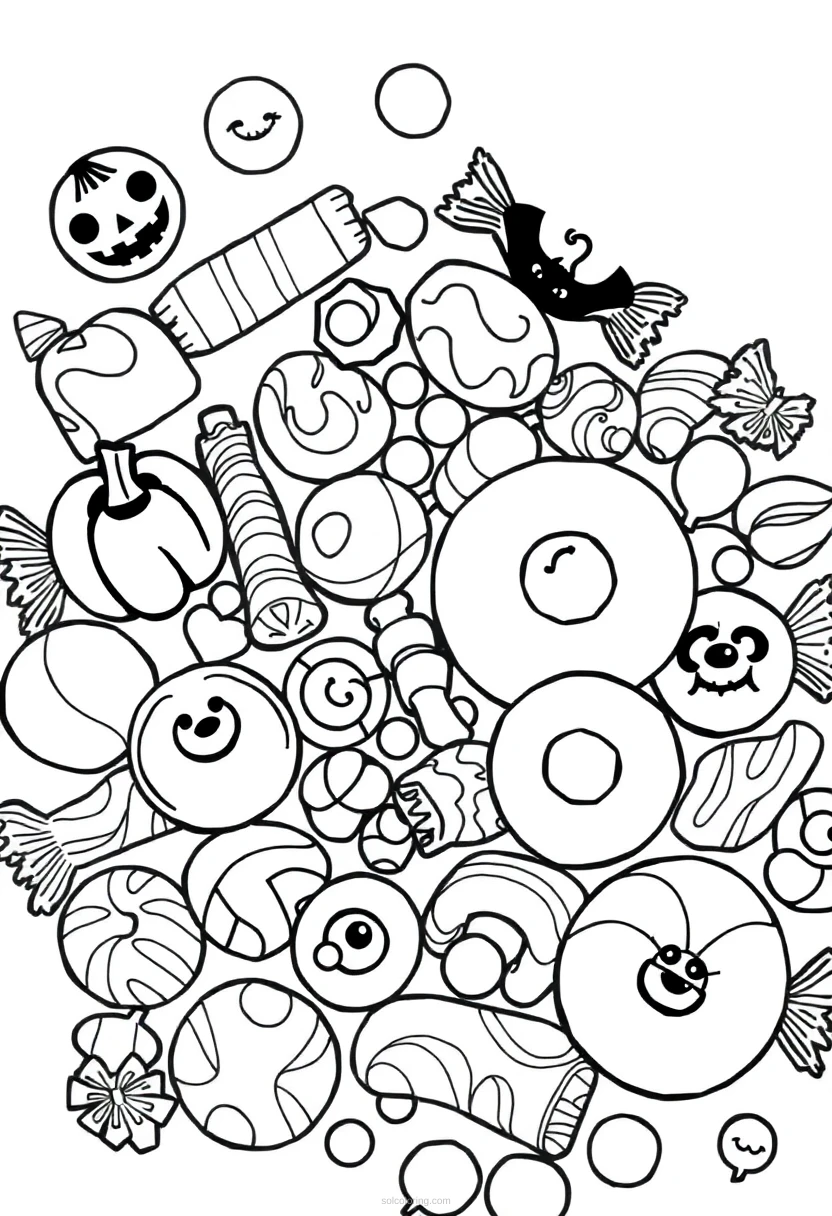 Halloween Candy Assortment coloring page for kids