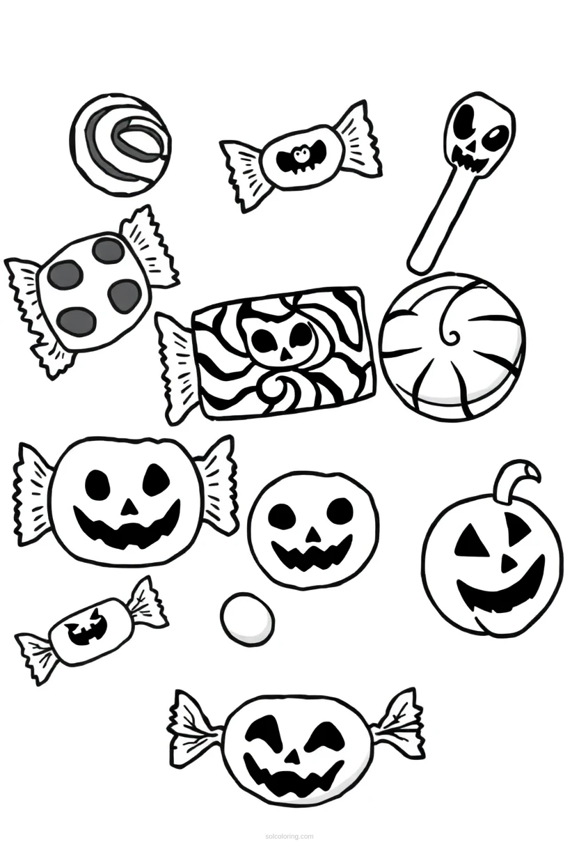 Halloween Candy Assortment coloring page for kids