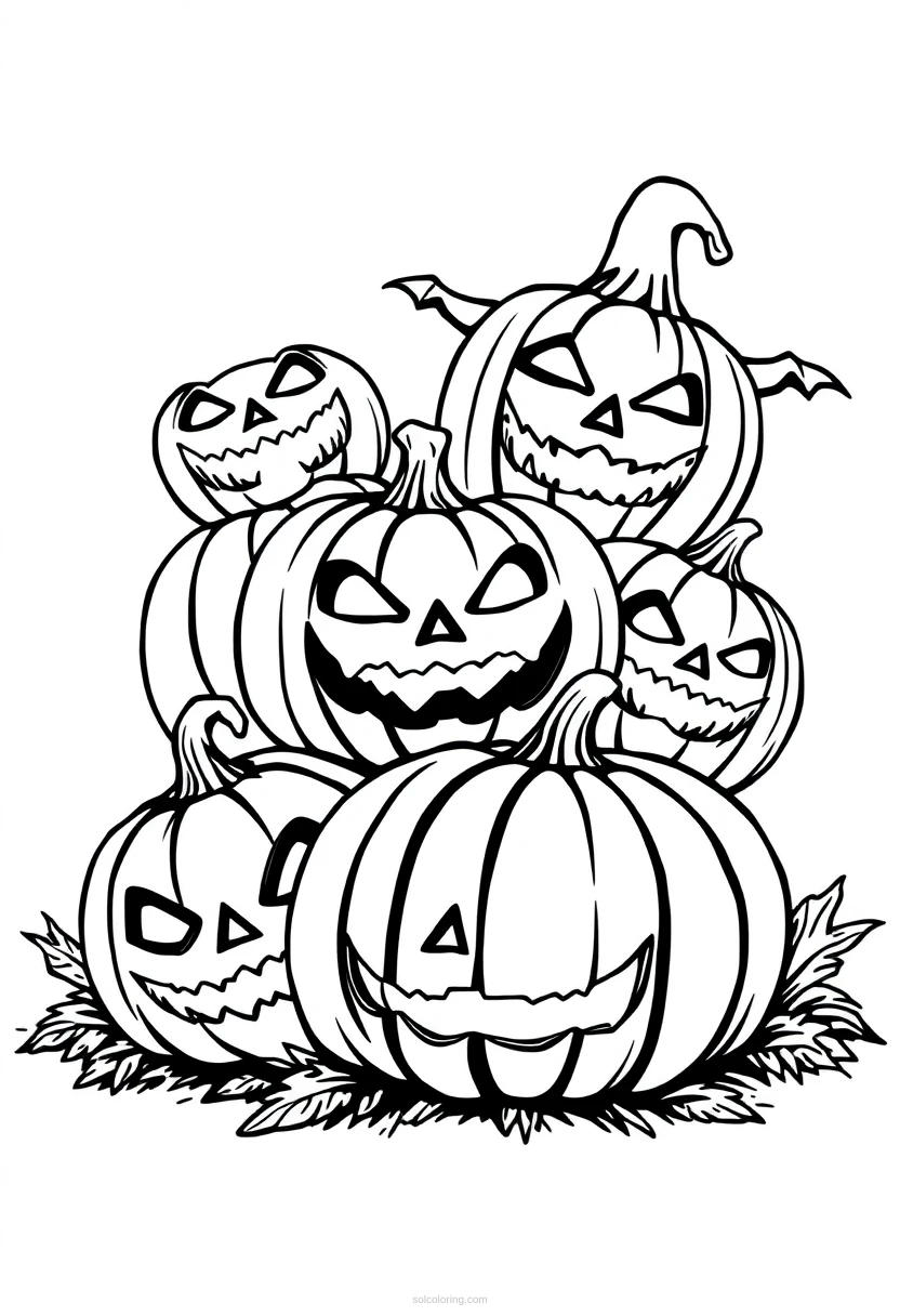 Halloween Jack-o'-Lanterns coloring page for kids