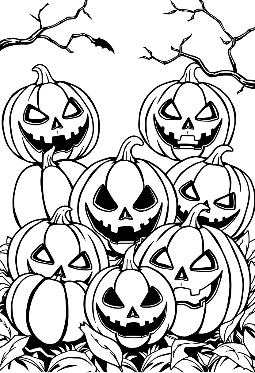 Halloween Jack-o'-Lanterns coloring page for kids