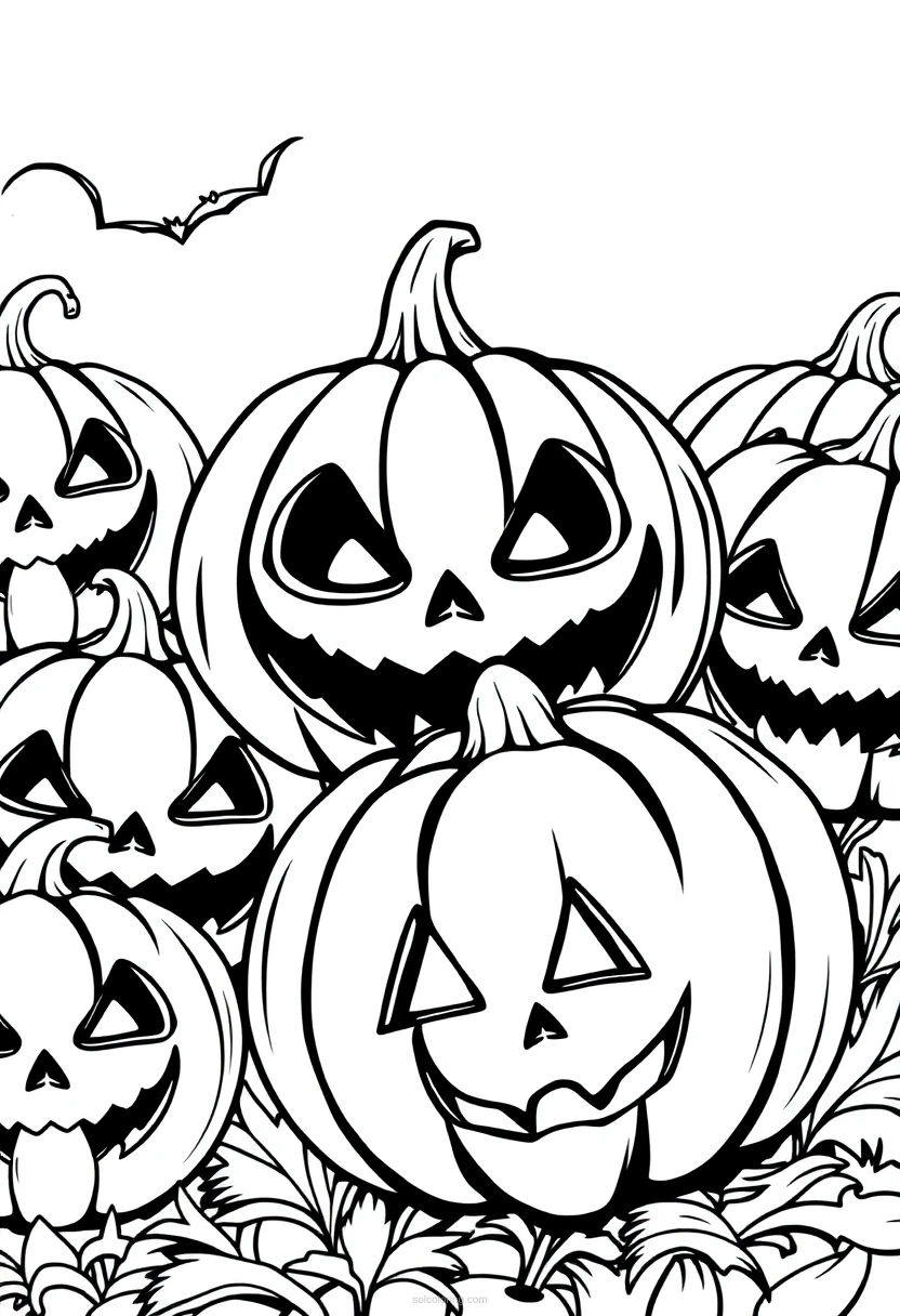 Halloween Jack-o'-Lanterns coloring page for kids