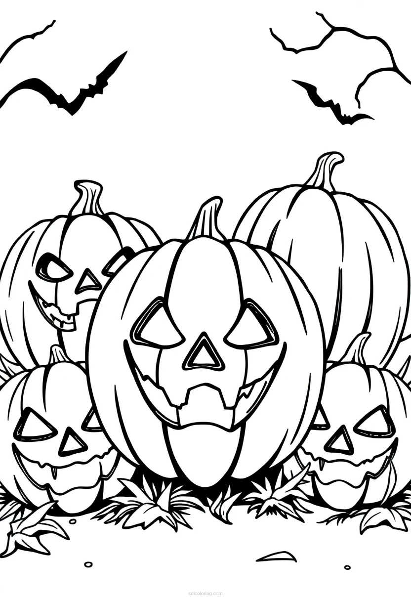 Halloween Jack-o'-Lanterns coloring page for kids
