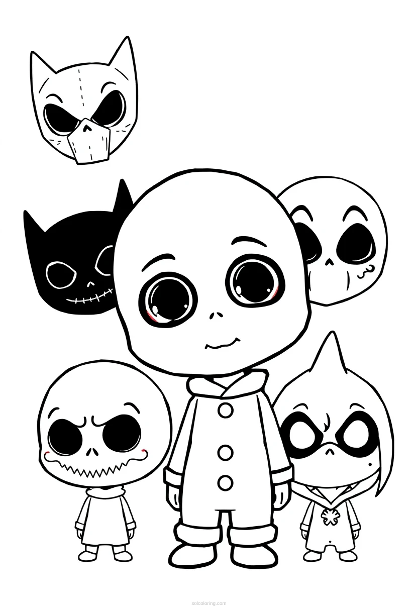 Halloween Masks Collection coloring page for kids