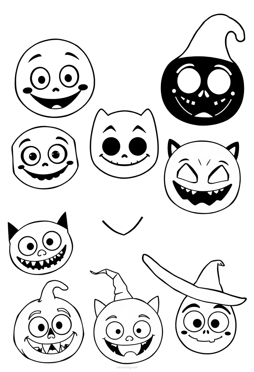 Halloween Masks Collection coloring page for kids