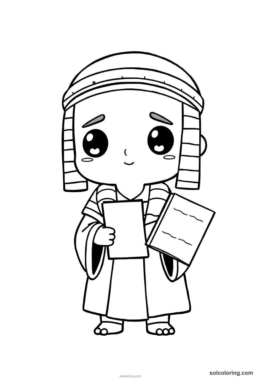 Chibi Hammurabi Receiving the Code of Laws chibi coloring page for kids