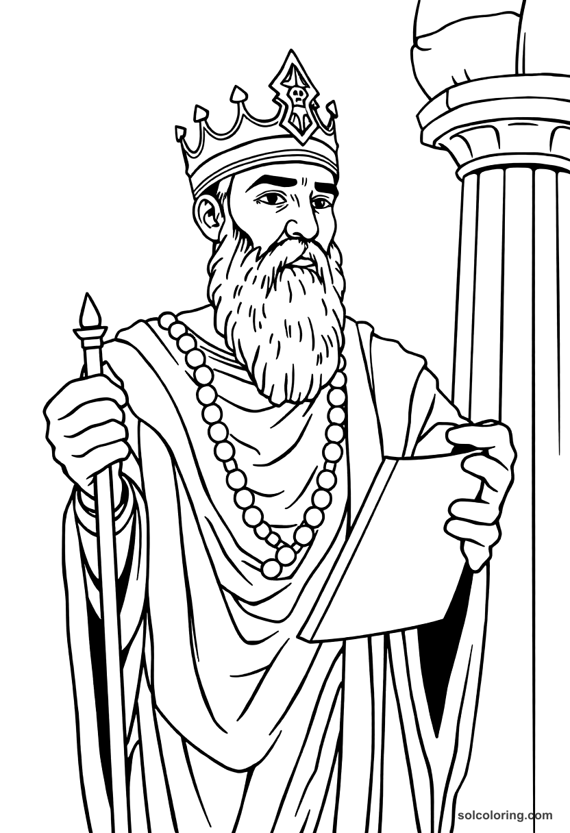 Hammurabi Receiving the Code of Laws coloring page, free printable detailed style