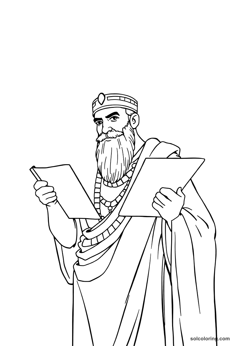 Hammurabi Receiving the Code of Laws coloring page, free printable realistic style