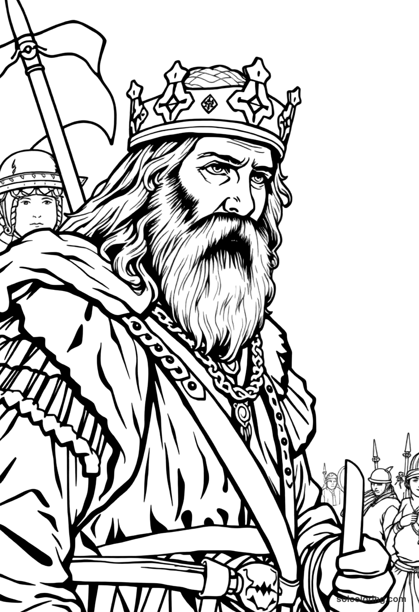 Harald Hardrada at the Battle of Stamford Bridge coloring page, free printable detailed style