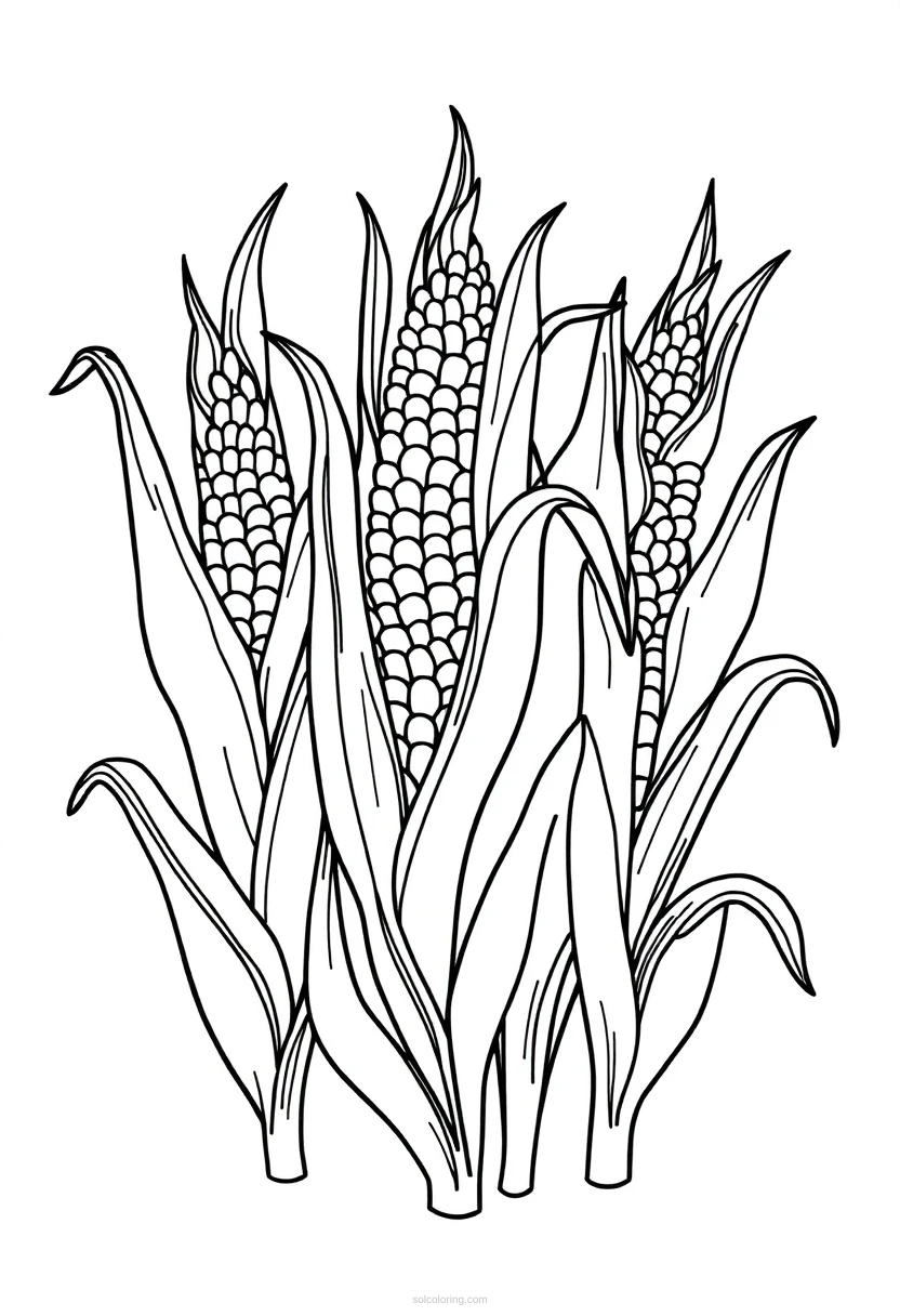 Harvest Corn Stalks coloring page for kids