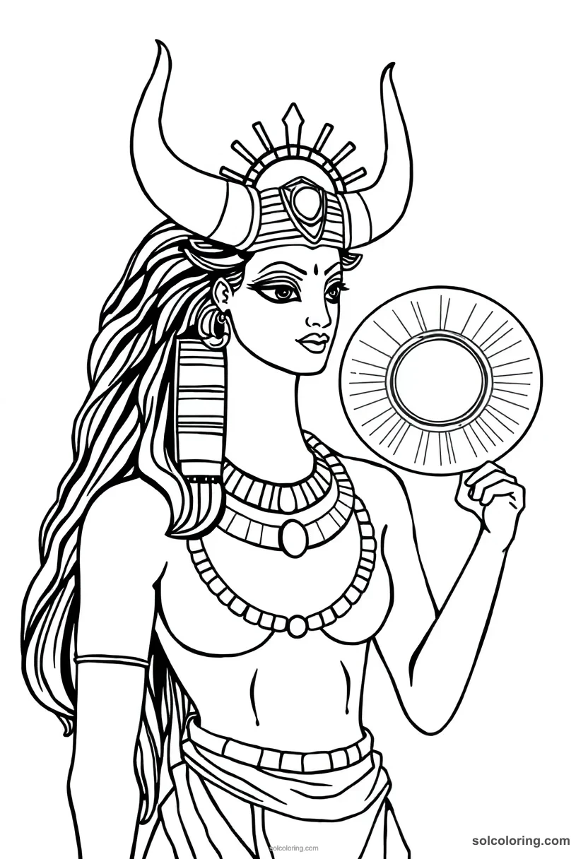 Hathor With Cow Horns And Sun Disk coloring pages