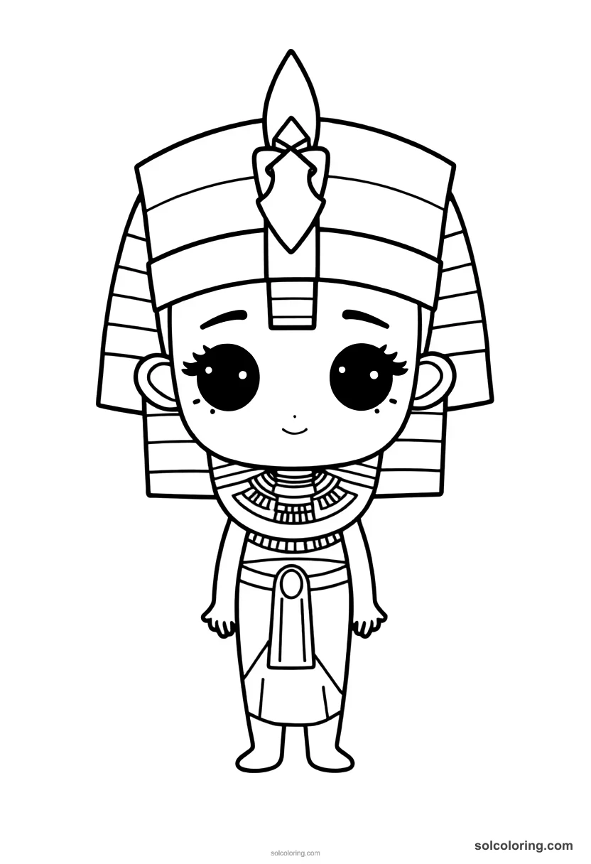 Chibi Hatshepsut as Pharaoh with Double Crown chibi coloring page for kids