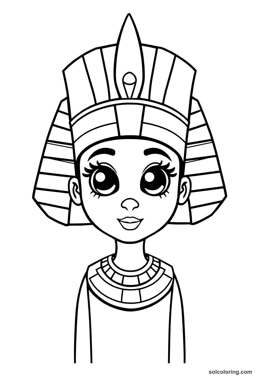 Cute Cartoon Hatshepsut as Pharaoh with Double Crown coloring page, free printable cute cartoon style