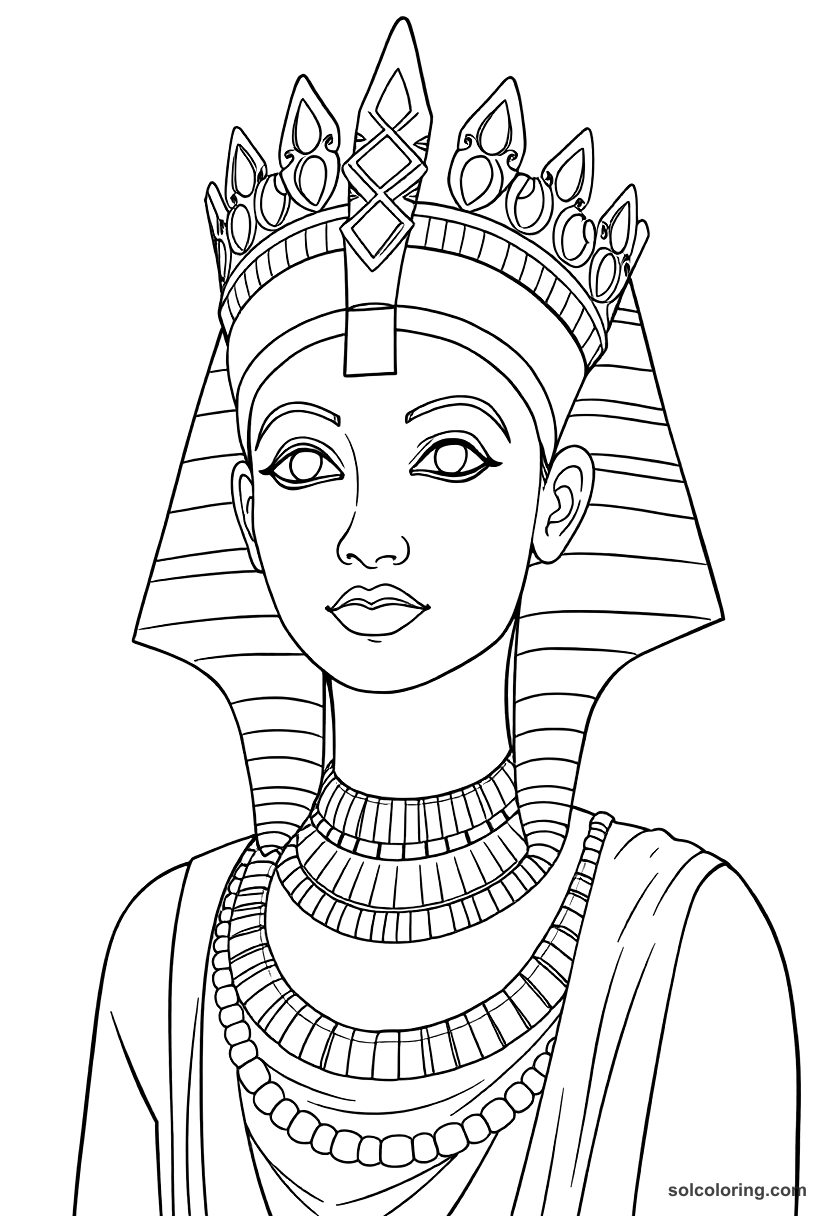 Hatshepsut as Pharaoh with Double Crown coloring page, free printable detailed style