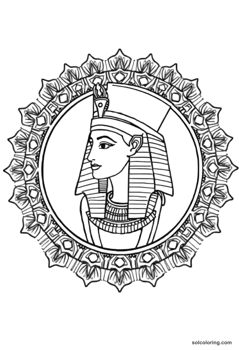 Mandala Hatshepsut as Pharaoh with Double Crown coloring page, free printable mandala style