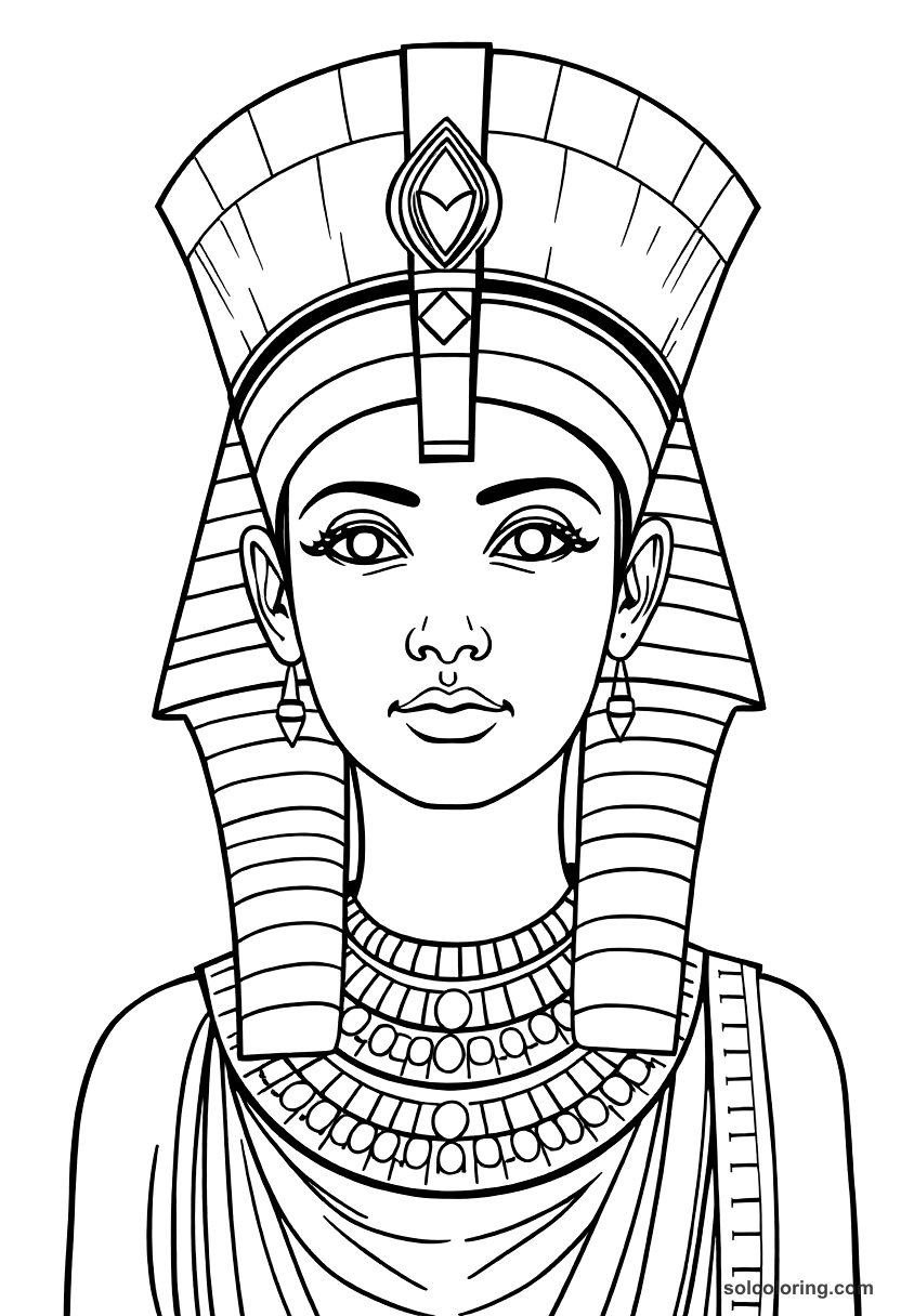 Hatshepsut as Pharaoh with Double Crown coloring page, free printable realistic style