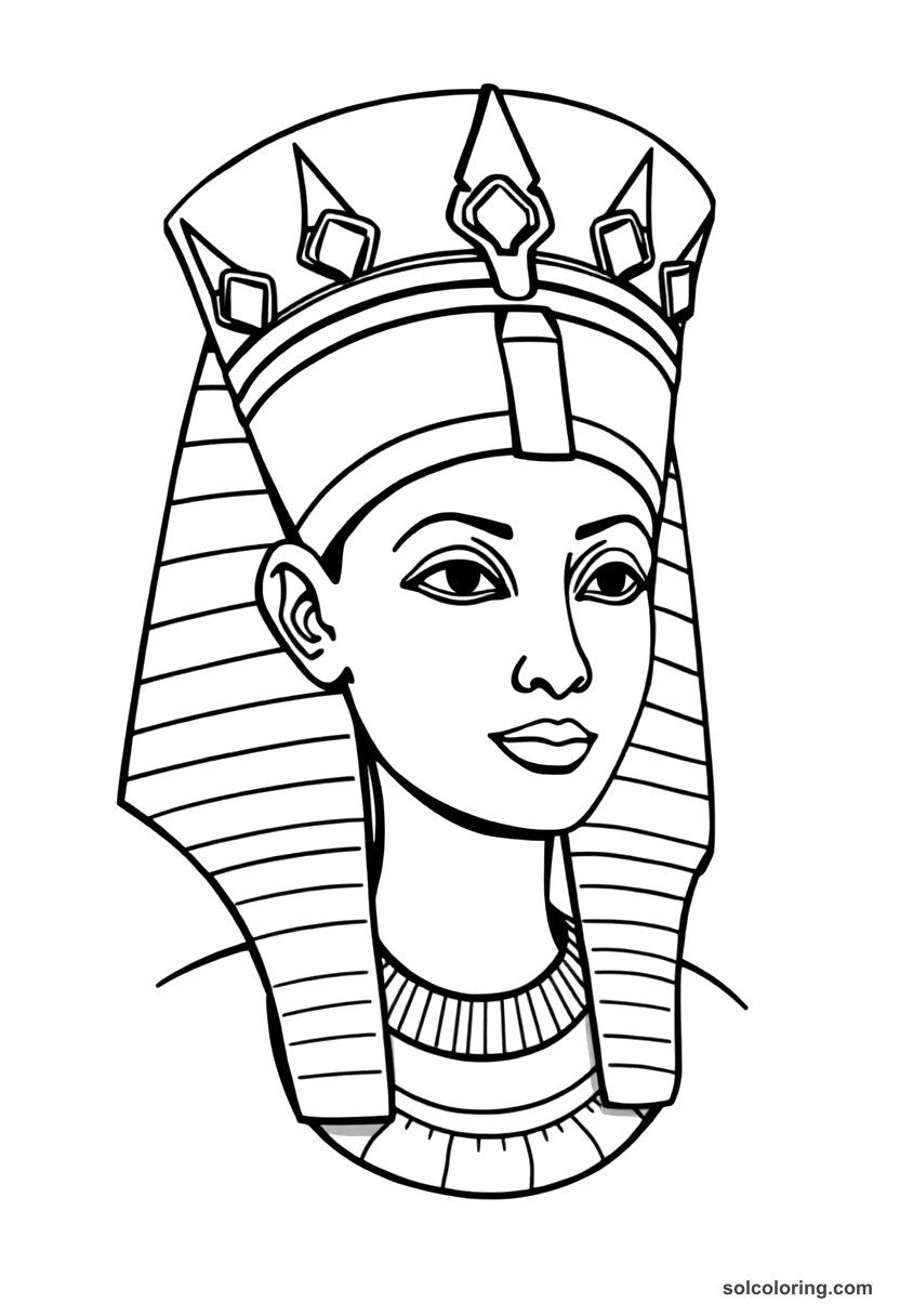 Simple Hatshepsut as Pharaoh with Double Crown coloring page, free printable simple style