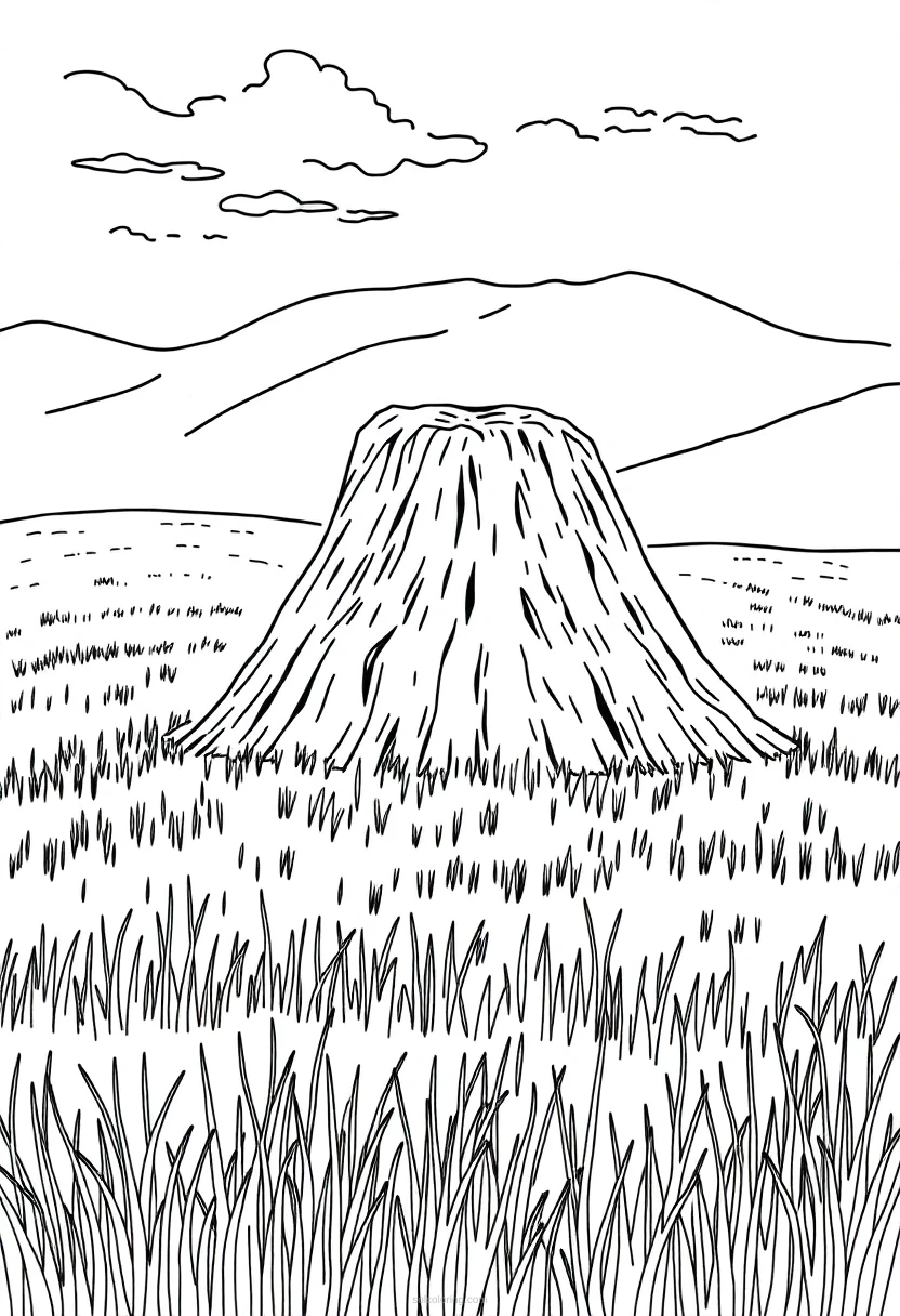 Haystack in Golden Field coloring page for kids