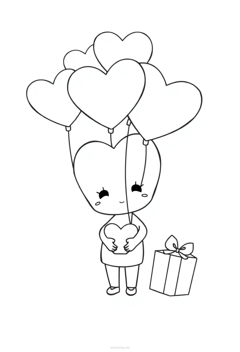 Heart-Shaped Balloons and Gifts coloring page for kids
