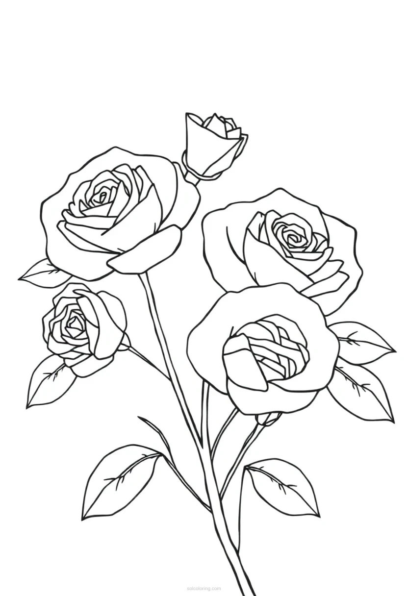 Hearts and Roses coloring page for kids