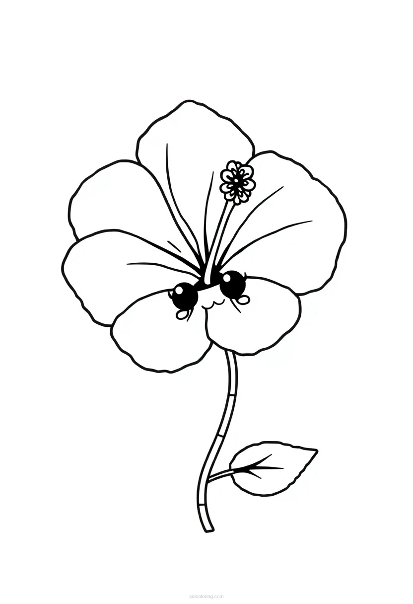 Hibiscus Cute Cartoon coloring page for kids