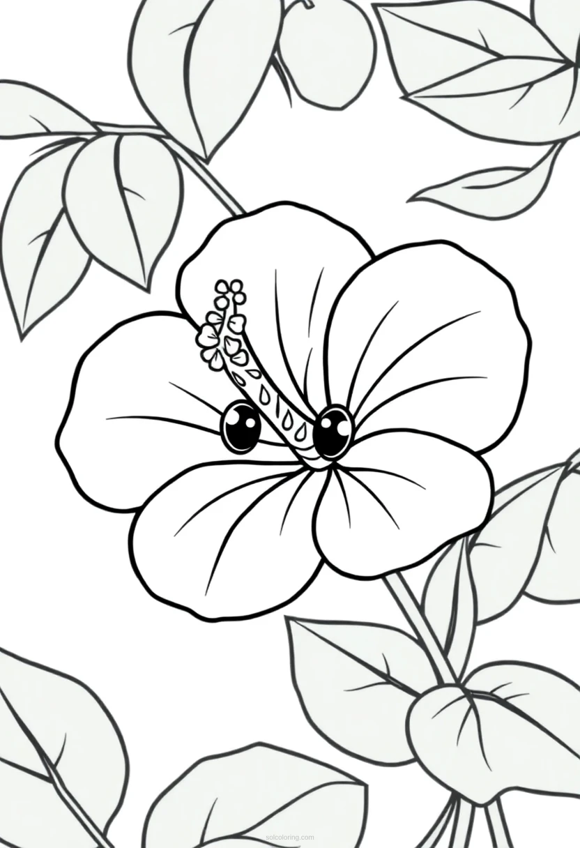 Hibiscus Cute Cartoon coloring page for kids
