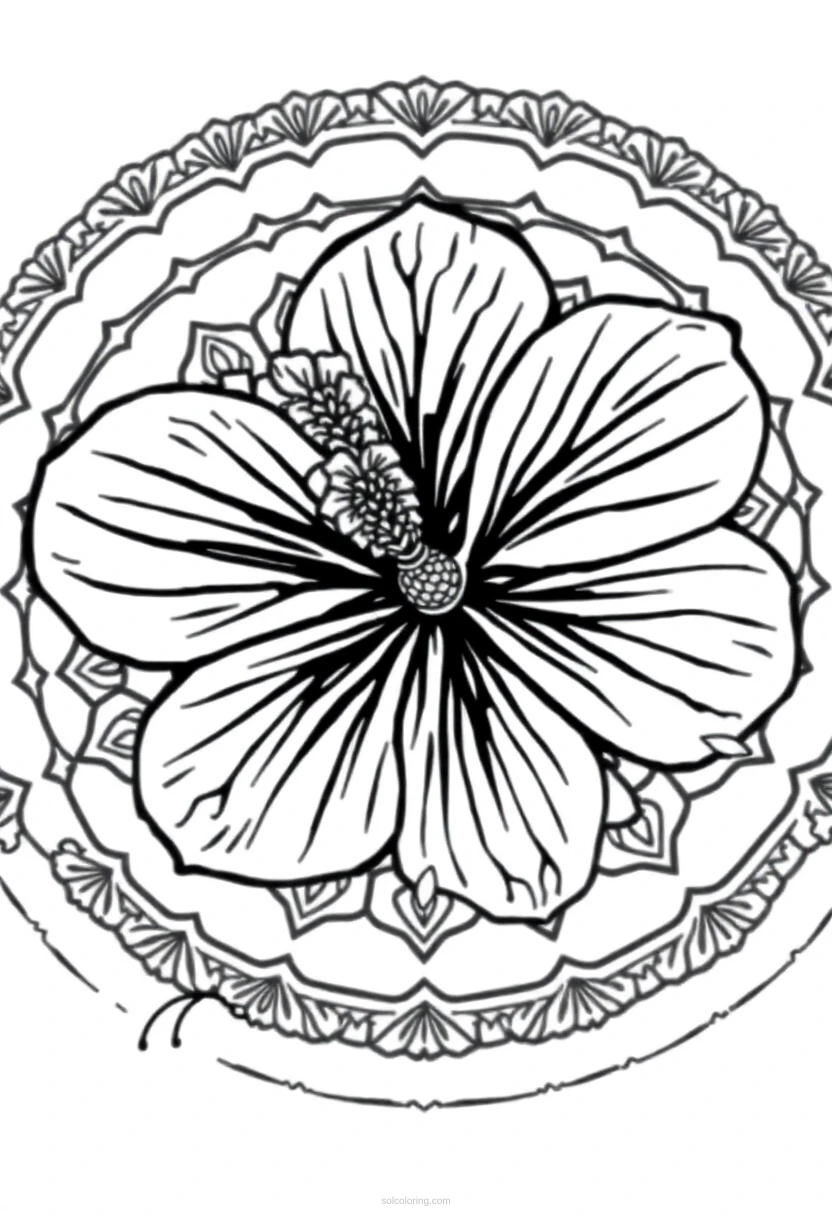 Hibiscus Cute Cartoon coloring page for kids