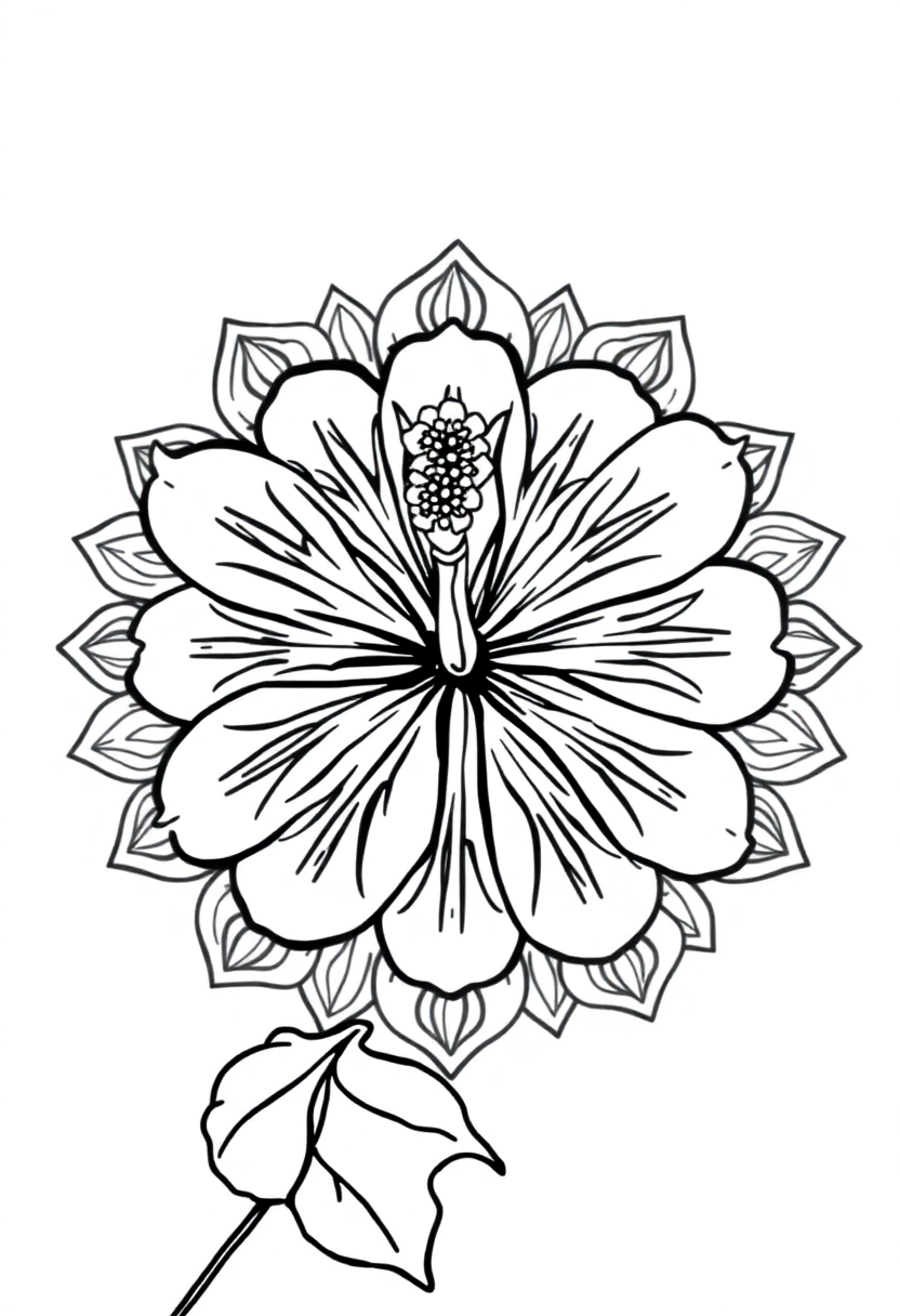 Hibiscus coloring page, free printable