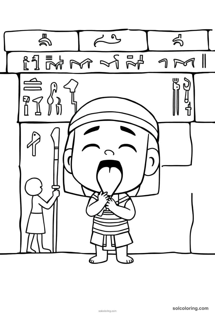 Chibi Hieroglyph Wall Scene of the Opening of the Mouth Ceremony chibi coloring page for kids