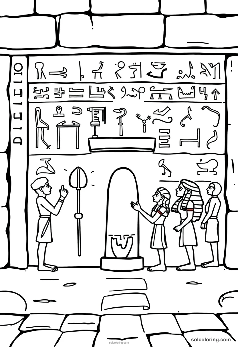 Cute Cartoon Hieroglyph Wall Scene of the Opening of the Mouth Ceremony cute cartoon coloring page for kids
